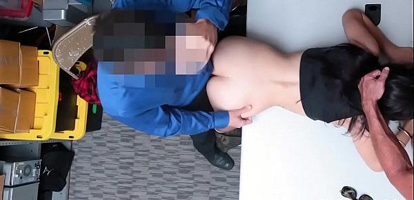  Busty shoplifting teen got punished in a threesome sex
